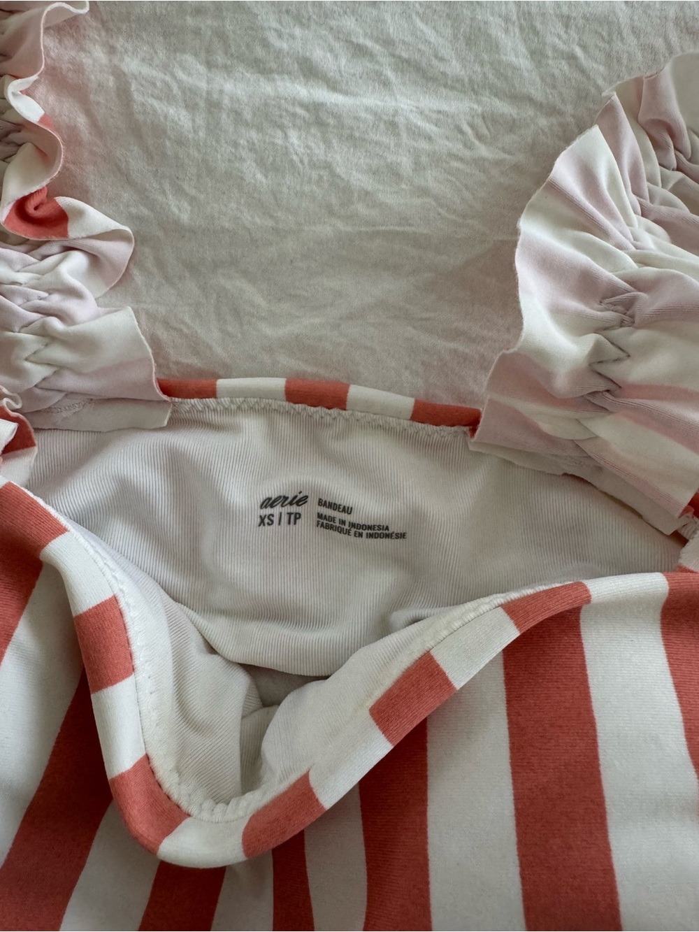 Aerie Striped Ruffle Strap Bikini Set - Coral & White - Picture 6 of 8